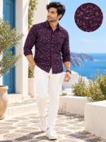 Men's Plum Abstract Geometric Print Long Sleeve Shirt - Image 3