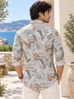 Men's Tropical Leaf Print Long-Sleeve Linen-Blend Shirt - Image 4