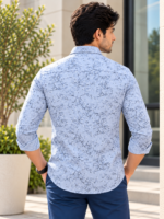 Modern Sky Blue Geometric Print Button-Down Shirt - Image 4