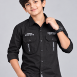 Boys' Black Utility-Style Casual Button-Down Shirt
