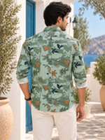Sage Green Botanical Block-Print Men's Long Sleeve Shirt - Image 4