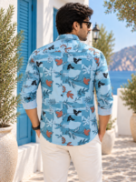 Aegean Breeze Abstract Floral Print Men's Casual Shirt - Image 4