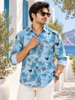 Aegean Breeze Abstract Floral Print Men's Casual Shirt
