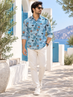 Aegean Breeze Abstract Floral Print Men's Casual Shirt - Image 3