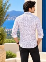 Men's White Leaf Print Slim Fit Casual Shirt - Image 4