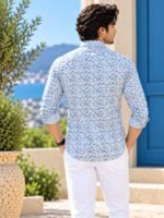Mediterranean Breeze Blue Floral Print Long Sleeve Shirt - Image 4