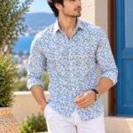 Mediterranean Breeze Blue Floral Print Long Sleeve Shirt