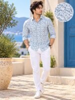 Mediterranean Breeze Blue Floral Print Long Sleeve Shirt - Image 2