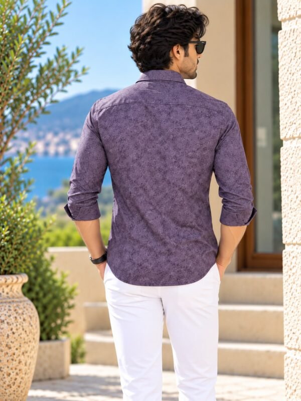 Men's Plum Floral Print Slim Fit Long-Sleeve Button-Down Shirt - Image 4