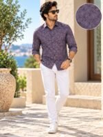 Men's Plum Floral Print Slim Fit Long-Sleeve Button-Down Shirt - Image 2
