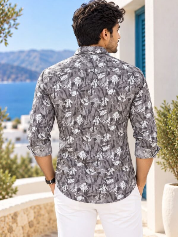 Mediterranean Charcoal Printed Linen-Blend Long Sleeve Shirt - Image 4