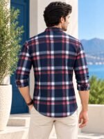 Premium Navy & Red Plaid Button-Down Casual Shirt - Image 2