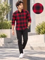 Men's Premium Red and Black Plaid Flannel Button-Down Shirt