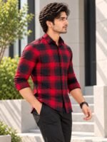 Men's Premium Red and Black Plaid Flannel Button-Down Shirt - Image 2