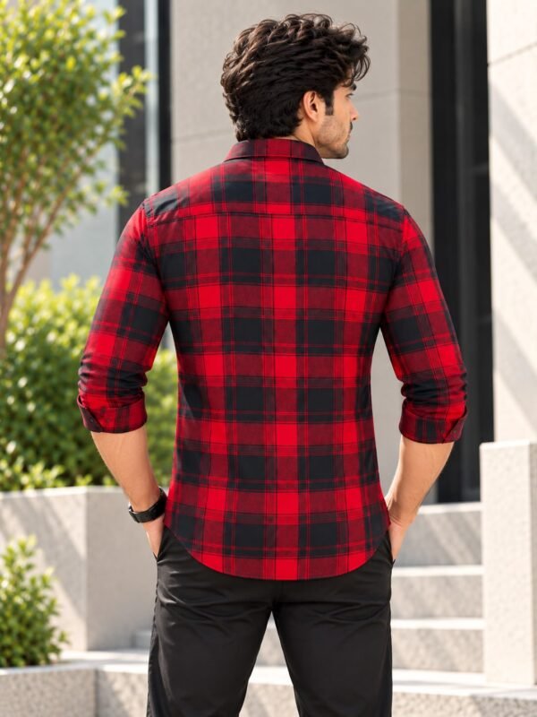 Men's Premium Red and Black Plaid Flannel Button-Down Shirt - Image 4