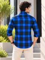 Modern Cobalt & Black Plaid Long Sleeve Button-Down Shirt - Image 4