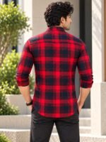 Classic Men's Red and Black Plaid Flannel Button-Down Shirt - Image 2