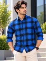 Electric Blue Men's Statement Plaid Button-Down Shirt