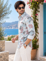 Mediterranean Breeze Floral Print Men's Casual Shirt - Image 2