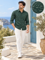 Men's Forest Green Abstract Print Cotton Button-Down Shirt - Image 2