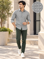 Men's Modern Grey Geometric Print Dress Shirt - Image 3