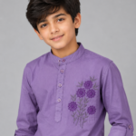 Boys' Purple Mandarin Collar Embroidered Kurta Shirt