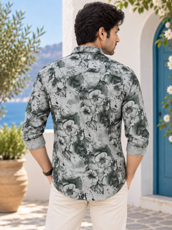 Coastal Bloom Men's Sage Floral Print Casual Shirt - Image 4