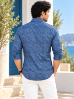 Mediterranean Wave Print Men's Casual Long Sleeve Shirt - Image 4
