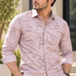 Modern Abstract Print Long-Sleeve Shirt in Dusty Rose