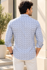 Modern Geometric Print Button-Down Shirt in Light Blue - Image 4