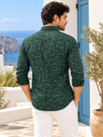 Men's Forest Green Abstract Print Cotton Button-Down Shirt - Image 4