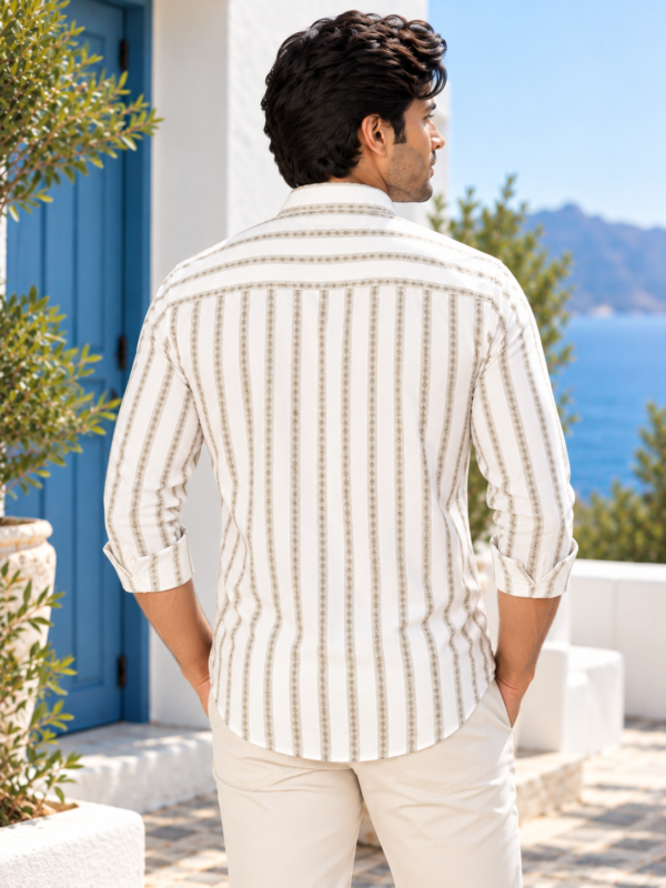 Men's Mediterranean Striped Cotton Casual Shirt - Image 4