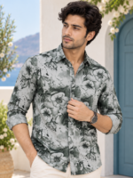 Coastal Bloom Men's Sage Floral Print Casual Shirt