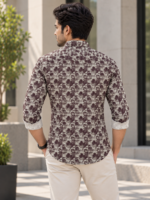 Modern Earth-Tone Geometric Print Long Sleeve Shirt - Image 4