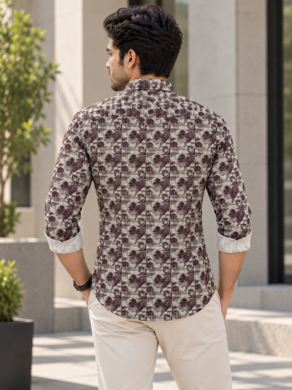 Modern Earth-Tone Geometric Print Long Sleeve Shirt - Image 4