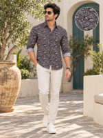 Men's Espresso Botanical Print Long-Sleeve Button-Down Shirt - Image 3