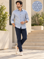 Modern Geometric Print Button-Down Shirt in Light Blue - Image 3