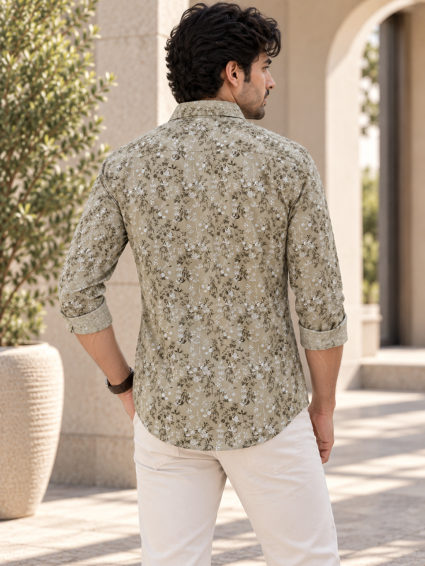 Sage Green Floral Print Men's Casual Shirt | Premium Cotton Button-Down - Image 4