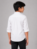 Boys Premium White Mandarin Collar Embroidered Kurta Shirt - Image 4