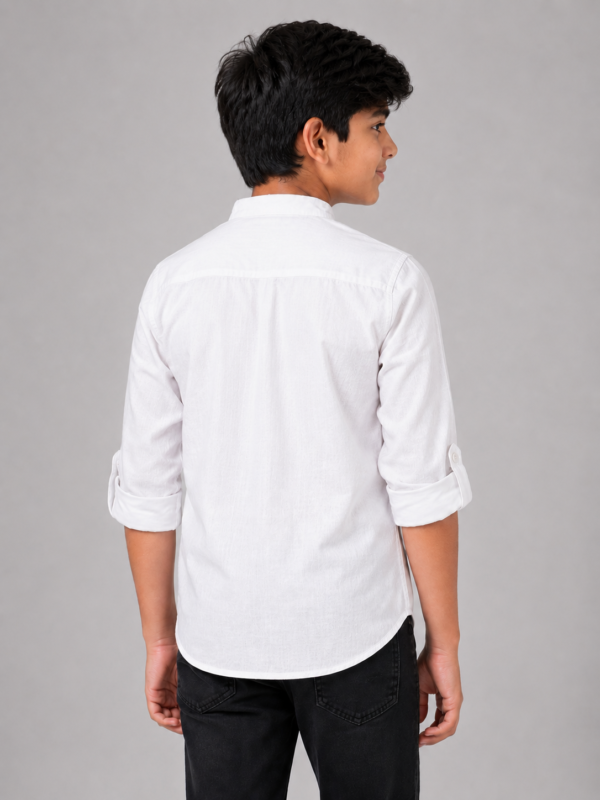 Boys Premium White Mandarin Collar Embroidered Kurta Shirt - Image 4