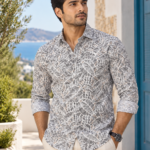 Men's Abstract Mosaic Print Long-Sleeve Shirt - Premium Casual Wear