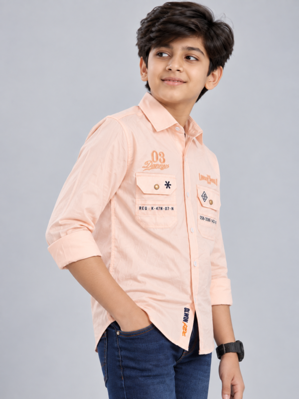 Boys Peach Casual Utility Button-Down Shirt - Image 2