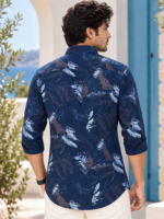 Midnight Tropics Leaf Print Long Sleeve Cotton Shirt - Image 4