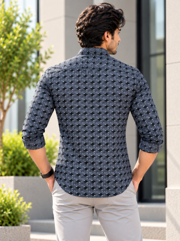 Modern Geometric Print Button-Down Shirt in Charcoal - Image 4