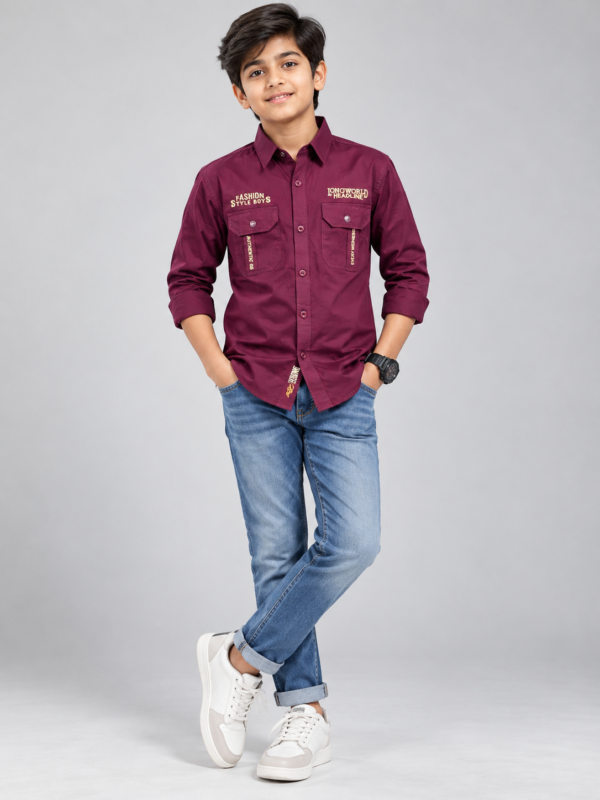 Boys' Premium Maroon Casual Shirt with Graphic Details - Image 3