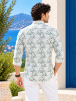 Coastal Sage Floral Print Men's Linen-Blend Long Sleeve Shirt - Image 4