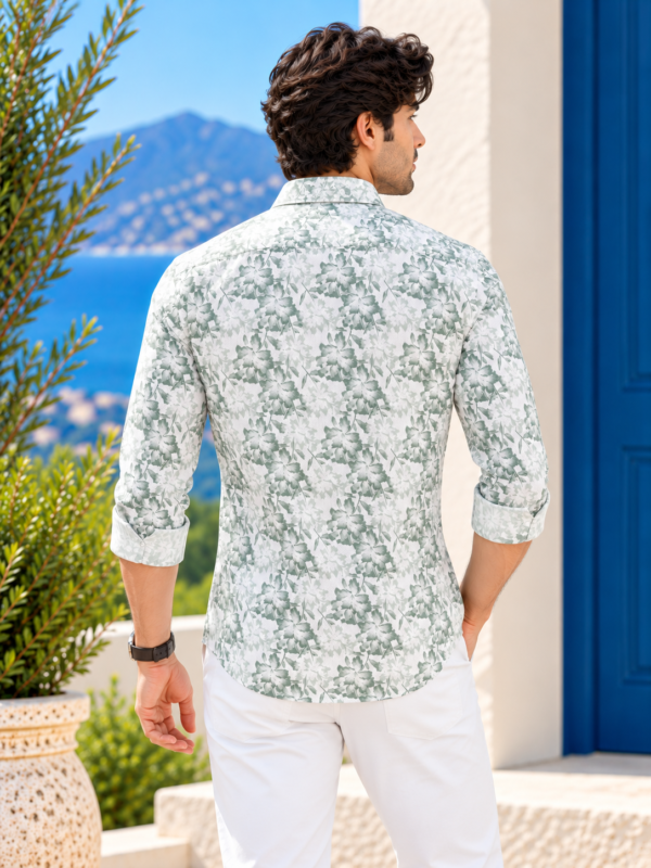 Coastal Sage Floral Print Men's Linen-Blend Long Sleeve Shirt - Image 4