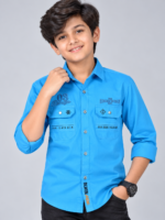 Boys Vibrant Blue Utility Shirt with Graphic Detailing - Image 3