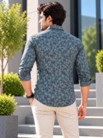 Modern Geometric Print Button-Down Shirt for Men - Image 4