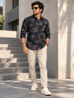 Men's Modern Abstract Print Button-Down Shirt - Image 3